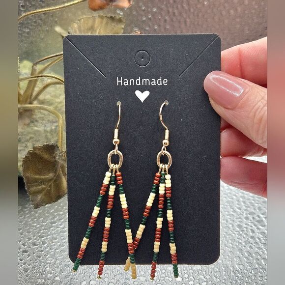 "5/$25" Handmade Southwestern Seed Bead Dangle Stick Earrings 925 Ear Wires - Picture 1 of 6